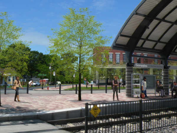 Rendering of station platform for the Baton Rouge to New Orleans railway